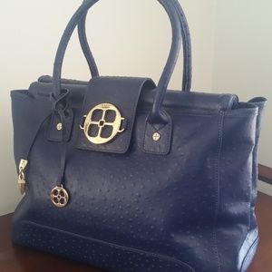 IMAN Platinum Ostrich Embossed Blue Leather Purse